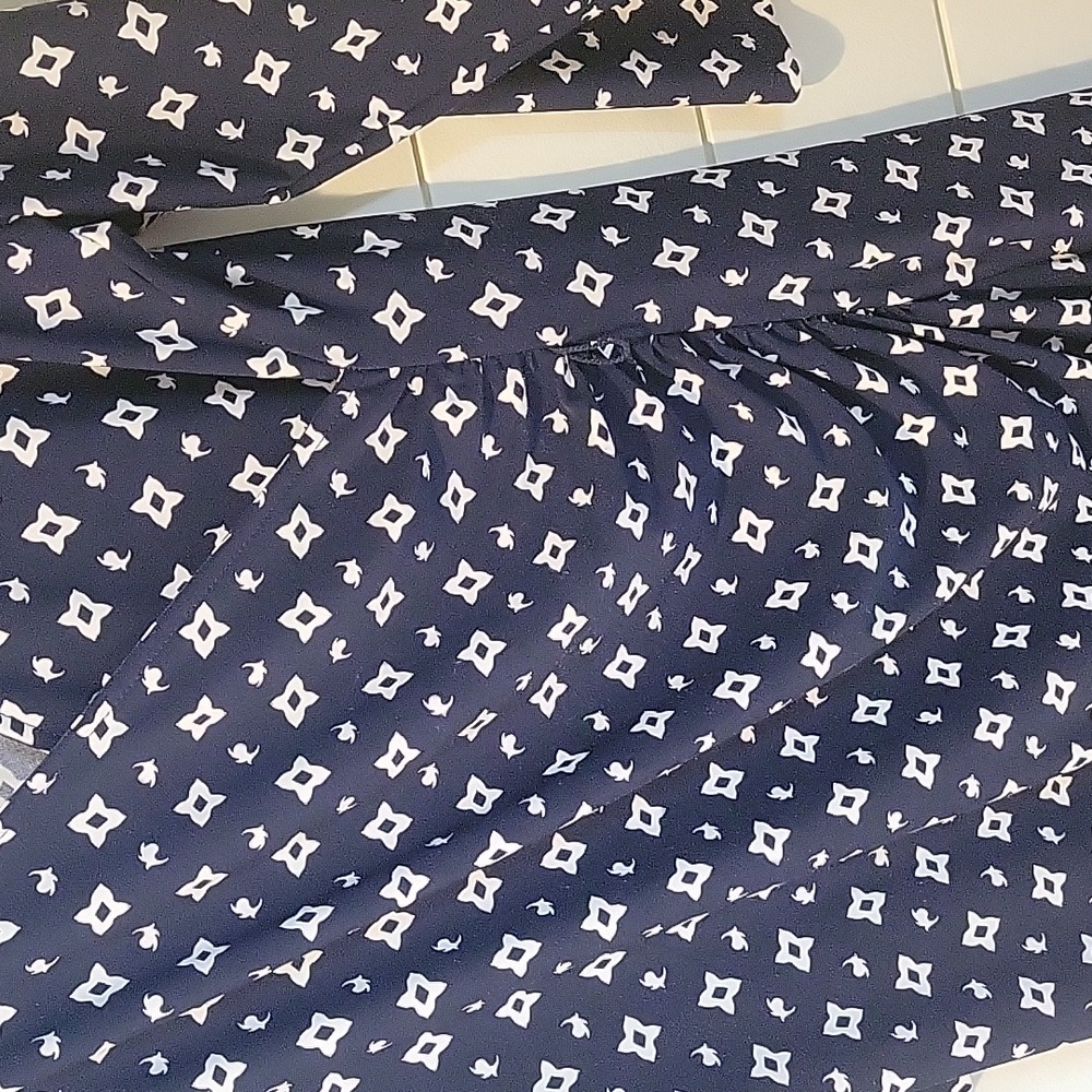 LAUREN RALPH LAUREN RUCHED DRESS  XL  NAVY/WHITE - Picture 3 of 14